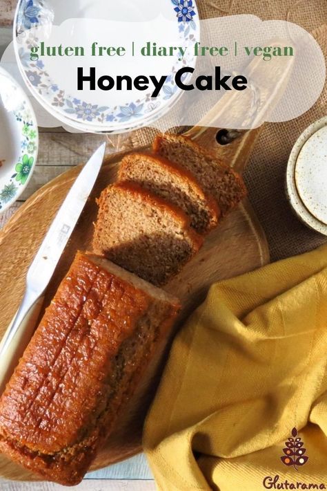 Gluten Dairy Egg Free Cake Recipes, Honey Cake Gluten Free, Gluten Free Honey Cake Recipe, Gluten Free Egg Free Cake, Vegan Honey Cake, Gluten Free Honey Cake, Dutch Honey Cake, Dairy Free Egg Free Recipes, Honey Recipes Dessert