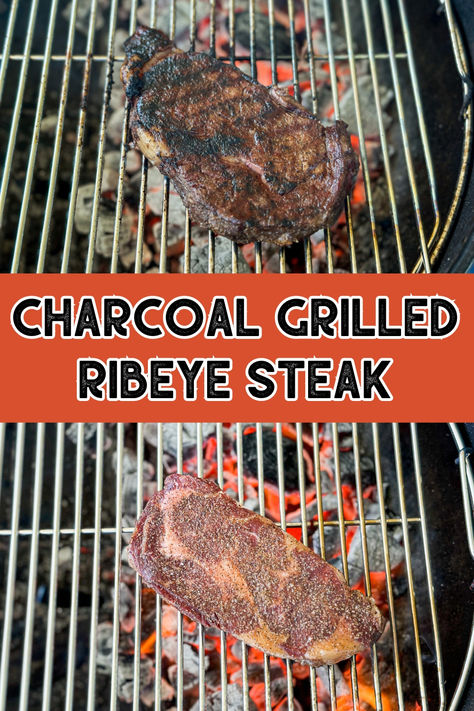 When done right there is nothing better than a steak cooked over charcoal. Get all the tips for grilling a perfect ribeye (or any steak cut) over hot coals and save this pin for your next backyard cookout! How To Season Ribeye Steak For Grill, Medium Rare Steak Grill, Charcoal Grill Steak, Grilled Ribeye Steak, Grill Steak, Ribeye Steak Recipes, Medium Rare Steak, Grilled Ribeye, Hot Coals