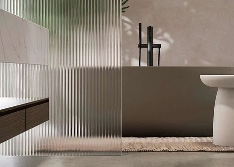 Panel In Bathroom, Fluted Glass Shower Screen, Fluted Glass Panel, Shower Screen Ideas, Walk In Shower Doors, Glass Shower Screen, Shower Glass Door, Dream Flat, Bathroom Reno Ideas