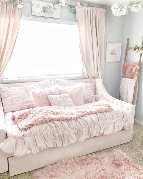 Shop Ruched Bed Cotton Comforter Set in … and other curated products on LTK, the easiest way to shop everything from your favorite creators. Pink Daybed Room Ideas, Day Bed Girls Room, Daybed Girls Room, Daybed Rooms, Pink Guest Room, Girls Daybed Room, Pink Daybed, Light Pink Bed, Daybed Comforter Sets