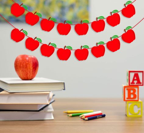 AmazonSmile: CAVLA 2 Pack Apples Banner Back To School Apple Banner Garland First Day of School Decorations Party Decor for Classroom Blackboard Home Apple Theme Birthday Baby Shower Party Decor Supplies : Toys & Games Apple Decor Diy, Class Room Decoration For Children Day, Red Day Decoration Ideas For Preschool, Red Day Activities Preschool Ideas, Red Day Activity, Red Day Celebration, First Day Of School Decorations, Apples Activities, Apple Banner