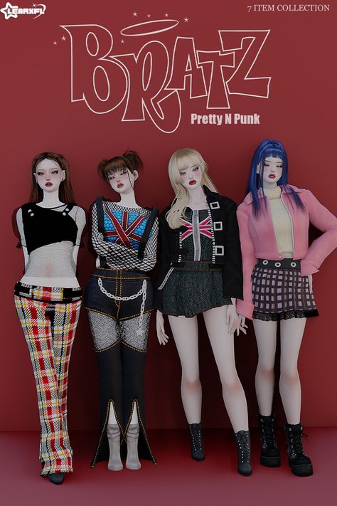 Sims 4 Bratz Cc, Bratz Pretty N Punk, Sims Halloween Costume, Sims Halloween, Egirl Clothing, Sims Finds, Sims 4 Stories, Pretty Punk, Clothes Cc