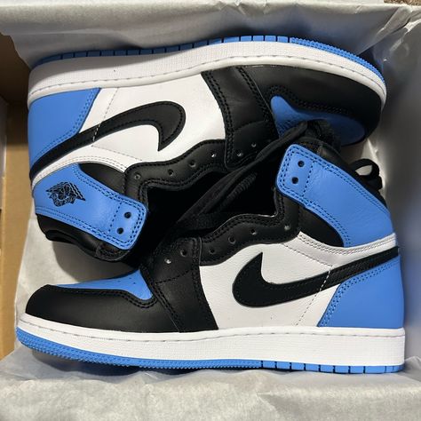 New In Box. Size 6y But Fits Womens Size 8. Black/White/Blue. No Flaws Or Damage. Nike Blue Air Jordans, Nike Jordon 1 Black And Klue, Nike Jordans Women Blue, Basket Air Jordan Bleu, Dark Blue White Shoes, Nike Air Jordan Shoes Blue, Blue And Black Air Jordan 1, Jordans Women Blue, Jordan 1 Blue Navy