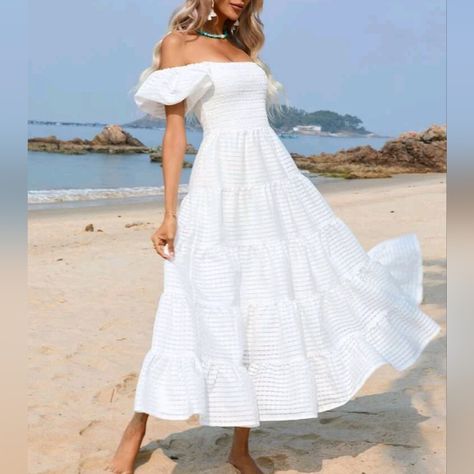 New Boho Gingham Strapless Tiered Long Dress White * Strapless * Short Puffed Sleeve * Smocked Stretch Tube Top, Unlined * Long Tiered Ruffle Long Skirt * High Waist *Approximate Unstretched Measurements* Small 4 * Bust 24.25" (Up To 35.25")* Sleeve Length 4.25" * Length 44.5" Medium 6 * Bust 26" (Up To 37") * Sleeve Length 4.75" * Length 45" Large 8/10 * Bust 28.25" (Up To 39.25") * Sleeve Length 5.25" * Length 45.5" *On Order* Will Ship In 7-10 Days * Fabric Soft Flowy Poly Color White #Spring Ruffle Long Skirt, Long Dress White, Sugar Dress, Wednesday Dress, Flowy Sundress, Zara Maxi Dress, Sleeveless Denim Dress, Patterned Midi Dress, Short Bodycon Dress