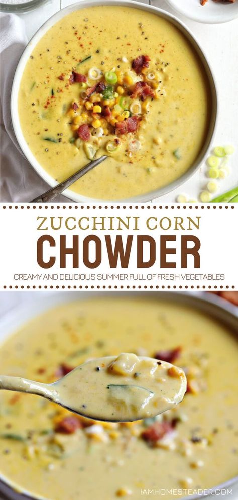 Zucchini Corn Chowder, Corn Chowder Soup, Corn And Zucchini, Zucchini Soup Recipes, Corn Zucchini, Best Zucchini Recipes, Corn Soup Recipes, Zucchini Corn, Zucchini Soup