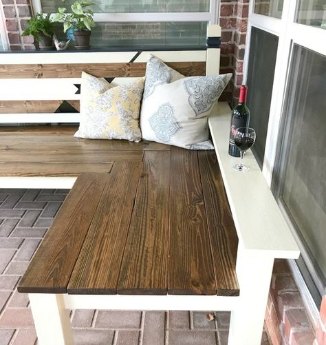 How I built my L-shaped DIY Outdoor Bench for $130, awarded 2nd place in the IG Builders Challenge, season 3 Diy Backyard Bench, Outdoor Corner Bench, Backyard Bench, Diy Outdoor Bench, Wood Bench Plans, L Shaped Bench, Diy Bank, Diy Wood Bench, Creative Garden Decor