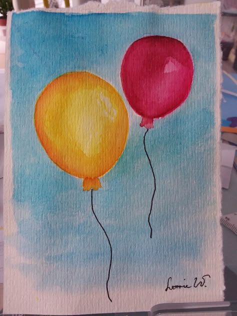 Ballon Painting, Watercolor Balloons, Watercolor Doodles, Playful Painting, Balloon Painting, Birthday Cards Diy, Diy Birthday, Painting For Kids, Watercolor And Ink