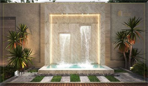 Boundary Wall Design, Outdoor Wall Fountains, Water Wall Fountain, Kolam Koi, Interior Design History, Water Feature Wall, Boundary Wall, Fountains Backyard, Garden Waterfall