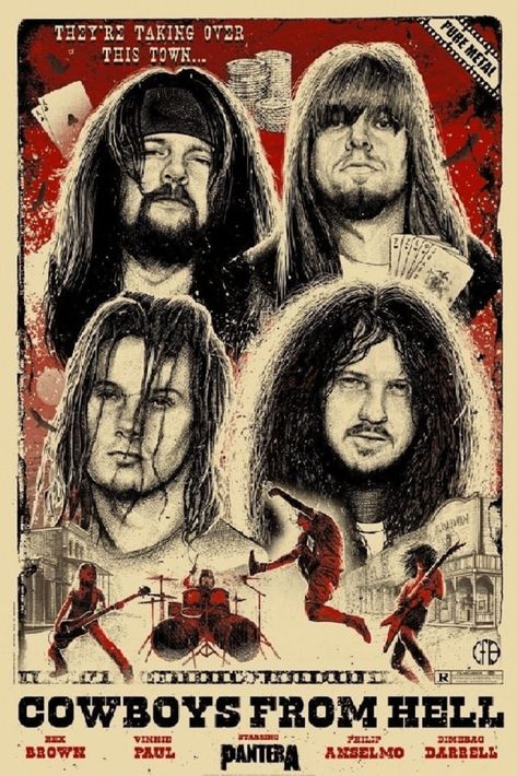 Step into the world of heavy metal with this electrifying Pantera Cowboys From Hell digital concert poster. Perfect for any metal enthusiast, this art print captures the raw energy and iconic imagery of one of metal's legendary bands. Whether you're a die-hard Pantera fan or simply appreciate powerful music memorabilia, this poster is a must-have piece for your collection. The detailed design of this poster transports you to the essence of a live Pantera concert, with every brushstroke echoing the pulsating rhythms of their music. Its vibrant colors and striking composition make it a standout addition to any space, from a music room to a home office. Crafted with quality in mind, the poster ensures a crisp and clear image that stays true to the original artwork's intensity. As a metal fan Metal Band Art, Pantera Band, Cowboys From Hell, Anniversary Poster, Paul Jackson, Dimebag Darrell, Band Poster, Metal Fan, Rock Decor