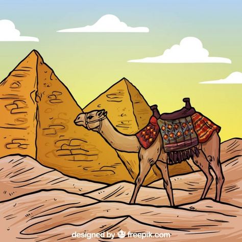 Camel Illustration, Ancient Egypt Hieroglyphics, Camels Illustration, Camels Art, Cross Stitch Landscape, Egyptian Pyramids, Egyptian Hieroglyphics, Desert Art, Travel Sketches