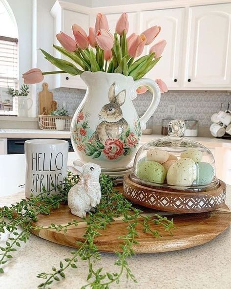 Easter Inspiration Decor, Easter Kitchen Decor, Easter Table Centerpieces, Easter Arrangement, Easter Craft Decorations, Easter Table Settings, Easter Tablescapes, Spring Easter Crafts, Easter Parade