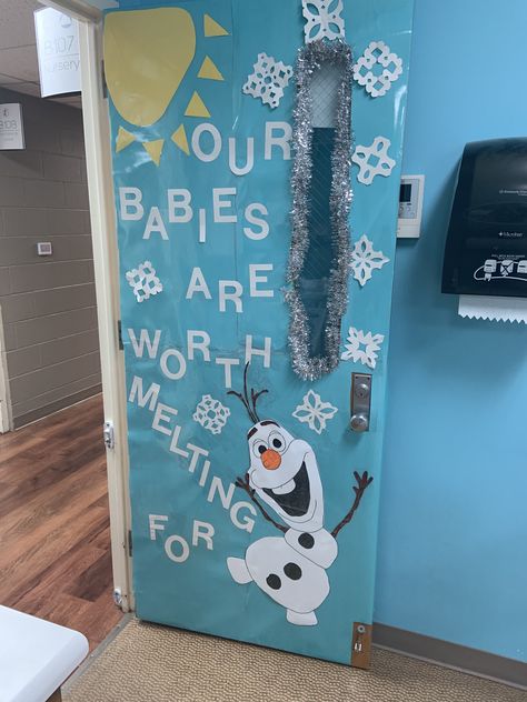 January Infant Classroom Door Ideas, The Infants Who Stole Christmas Door, Daycare Door Decorations Christmas, Christmas Door Daycare, Christmas Infant Door Ideas, Christmas Door Decorations For Daycare, Door Ideas For Daycare, Winter Daycare Bulletin Boards, Christmas Door Decorations For Infant Room