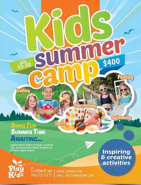 10 beautiful summer camp flyer templates | The JotForm Blog Camp Poster Design, Summer Camp Poster, Camp Poster, Camp Flyer, Kids Summer Camp, Summer Camp Themes, Summer Camps For Kids, Magazines For Kids, Camping Theme