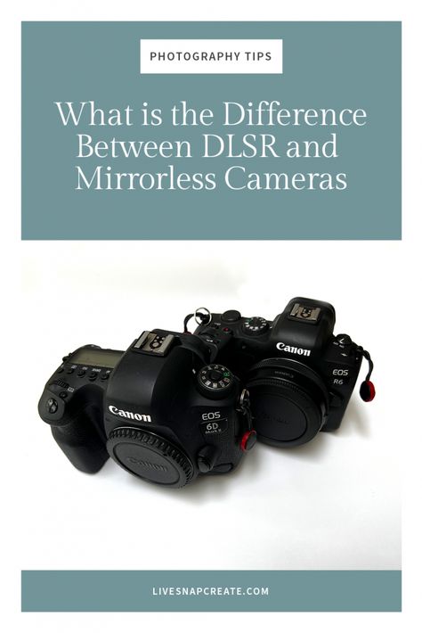 Learn the four main differences between a DSLR and mirrorless camera. Mirrorless Vs Dslr, Camera Types, Iphone Camera Tricks, View Finder, Moms Photography, Photography Hacks, Dslr Photography, Photography Basics, Photography Tips For Beginners