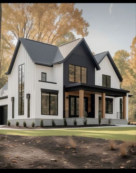 Exterior Modern Farmhouse Ideas, 2023 House Trends Exterior, Modern Farmhouse New Build, Farm Style House Outside, Modem Farmhouse, Modern Farmhouse Exteriors, Modern Farmhouse Siding, Modern White House Exterior, Modern Country Home Exterior