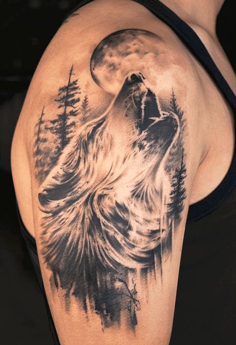 Wolf Protecting Woman Tattoo, Howling Wolf Tattoo Design, Wolf Tattoo Shoulder, Wolf Tattoos For Men, Wolf And Moon Tattoo, Howling Wolf Tattoo, Lone Wolf Tattoo, Wolf Tattoos For Women, Wolf Tattoo Back