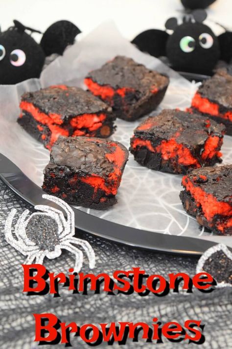 Brimstone Cookies, Friday The 13th Dessert, Halloween Dessert Brownies, Vampire Brownies, Autumn Brownies, Brimstone Bread, Red Cheesecake, Haunted School, Wednesday Party