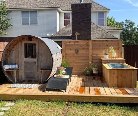 Cold Plunge Tub, Backyard Spa, Feeling Sluggish, Sauna House, Hot Tubs Saunas, Cold Plunge, Traditional Saunas, Backyard Plan, Hot Tub Backyard