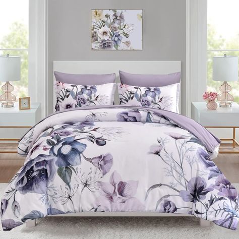 Comforter, Pillowcases, Pillow Shams, Fitted Sheet, Flat Sheet Queen Size Comforter Sets, Queen Size Bedspread, Floral Bedspread, Floral Comforter Sets, Queen Size Comforter, Boho Quilt, Floral Comforter, Purple Quilts, Floral Duvet Cover