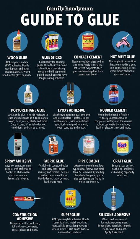 Diy Glue, Rubber Cement, Best Glue, Spray Adhesive, Family Handyman, Fabric Glue, Glue Sticks, Crafts Hacks, Glue Crafts