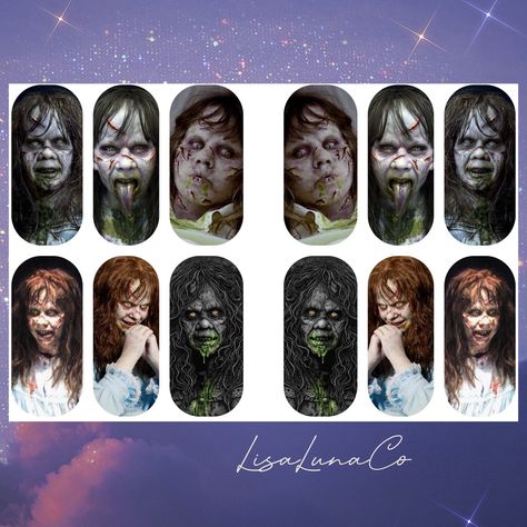 *INTENDED FOR LONG ACRYLICS/GELS* waterslide nail decals One sheet with 12 decals. Opaque. Exorcist Nails, Waterslide Nail Decals, The Exorcist, Acrylic Gel, Nail Decals, Nail Designs, Accessory Gift, Pet Supplies, Display Homes