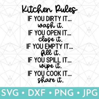 Grab this Free Kitchen Rules SVG along with 15 additional free kitchen sign svg files for the monthly free SVG blog hop! Kitchen Rules Sign, My Kitchen Rules, Kitchen Vinyl, Kitchen Svg, Kitchen Rules, Cricut Expression, Kitchen Walls, Inspirational Printables, Kitchen Sign