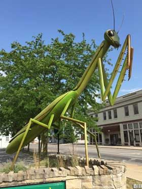 Kokomo, IN - KokoMantis, 17-Foot-Tall Bug Unusual Sculptures, Kokomo Indiana, Roadside America, Fall Vacation, Fall Vacations, Bug Art, Redwood Forest, Roadside Attractions, Mackinac Island