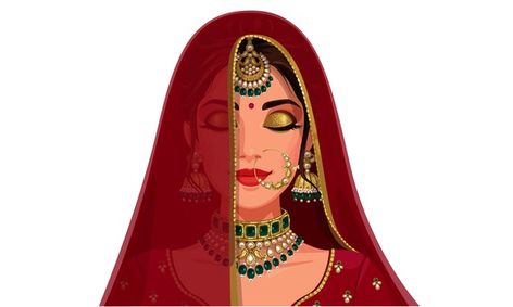 Portrait of beautiful indian bride face ... | Premium Vector #Freepik #vector #wedding #gold #people #woman Bride Cartoon, Indian Illustration, Fashion Illustration Sketches Dresses, Female Art Painting, Indian Woman, Illustration Art Girl, Indian Folk Art, Fashion Illustration Sketches, Vector Portrait