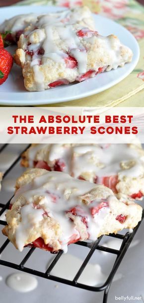 These Strawberry Scones are tender and flaky, with fresh strawberries throughout and a dreamy glaze! Perfect for breakfast or a weekend brunch. You don’t need to be a professional baker to make this homemade scones recipe - it’s so easy with just a few simple ingredients! Easy Baking Breakfast Recipes, Easy Baking Biscuits, Best Easy Baking Recipes, Breakfast Ideas Baking, Bake Goods Recipes Homemade, Valentines Day Scones, What To Bake With Strawberries, Strawberry Baked Goods Recipes, Summer Scone Flavors