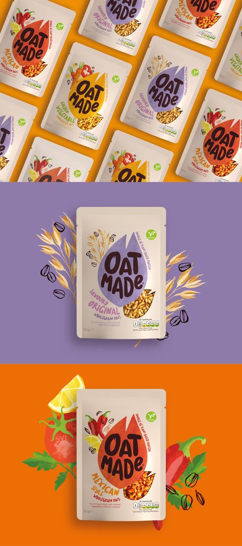 Snack Packing Ideas, Porridge Packaging Design, Healthy Food Branding Design, Oat Packaging Design, Healthy Branding Design, Oatly Branding, Snack Branding Design, New Packaging Design, Food Product Packaging Design