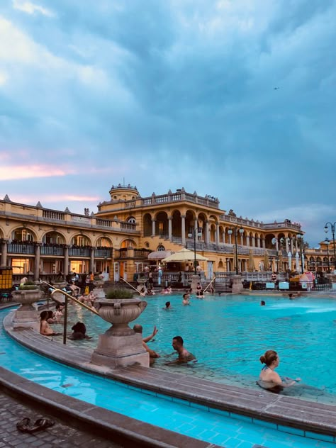 Budapest Hungary Baths, Budapest Pools Thermal Baths, Budapest Baths Szechenyi, Szechenyi Baths Budapest Hungary, Summer Vacation Bucket List, Budapest Hungary Aesthetic, Budapest Baths, Budapest Summer, Szechenyi Baths