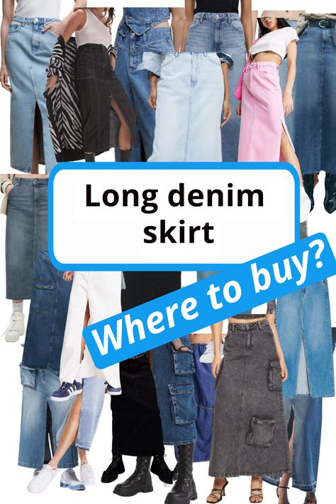 Long denim skirt. Where to buy? In this article, I looked at online stores where you can buy a denim maxi skirt. Long Skirt Jeans, Long Denim Skirt, Buy Skirts, Denim Skirt Women, Denim Maxi, Denim Skirts, Denim Maxi Skirt, Online Stores, Jean Skirt