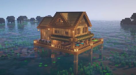 How to build a lake house in Minecraft. Java 1.16.3 (I did not make this tutorial) Minecraft Water House, Minecraft Lake House, Minecraft Lake, Chalet Minecraft, House In Minecraft, Minecraft Java, Minecraft Pictures, Minecraft Cottage, Easy Minecraft Houses