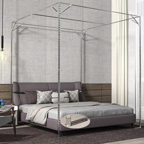 PRICES MAY VARY. 【Adjustable Size】This canopy bed frame size is adjustable,the minimum size is 39"*78", the maximum can be 86"*78",suitable for twin size,full size,queen size and king size and so on. 【Thickened Rod】This bed frame canopy made of high quality Thickened stainless steel, durable and strong enough to put the mosquito netting on. The diameter of the support column is about 1inch(25mm) and the diameter of the length and width pipes is 0.63inch( 16mm). 【Strong Design】This queen size can Bed Frame Canopy, Queen Canopy Bed Frame, Full Size Canopy Bed, Queen Size Canopy Bed, Industrial Bed, Mosquito Curtains, Queen Canopy Bed, Bed Frame Sizes, Canopy Bed Diy