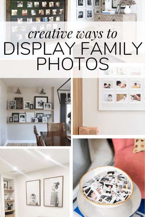 Creative ways to display family photos. If you need ideas for how to display your latest family photo session, this post is full of great ideas! #familyphotos #familyphotosession #art #homedecor Unique Way To Hang Pictures, Family Pictures Home Decor, Family Photo Display Ideas Wall, Creative Photo Display Ideas, Family Collage Ideas, Family Photo Display Ideas, Family Photo Design, Ways To Display Family Photos, Creative Family Pictures