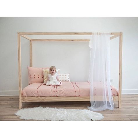 Wood Twin Teepee Bed 🌟 #toddlergames #toddlers #toddlertoys #firstbirthday #firstbirthdayideas #nurserydecor #nursery #babyroom #babyroomdesign #kidsroom #toddlerroom #montessory #woodentoys #firstbirthdayparty #kidsofinstagram #playroomdecor #woodentoys #imagineplay #playroomdecor #playroomdesign #toddlerapproved #activitiesforkids #education #stemforkids Low Profile Twin Bed, Twin Montessori Bed, Twin Canopy Bed, Modern Canopy, Toddler Bed Frame, Wood Canopy Bed, Toddler Floor Bed, Floor Bed Frame, Teepee Bed