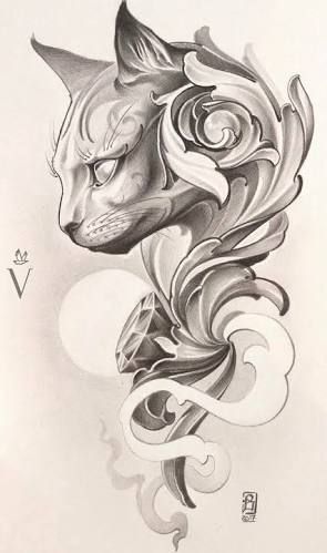 Egypt Tattoo Design, Filigree Tattoo, Egypt Tattoo, Men Tattoos, Tattoo Zeichnungen, Tattoo Templates, Cat Tattoos, Drawing Hair, Cat Tattoo Designs