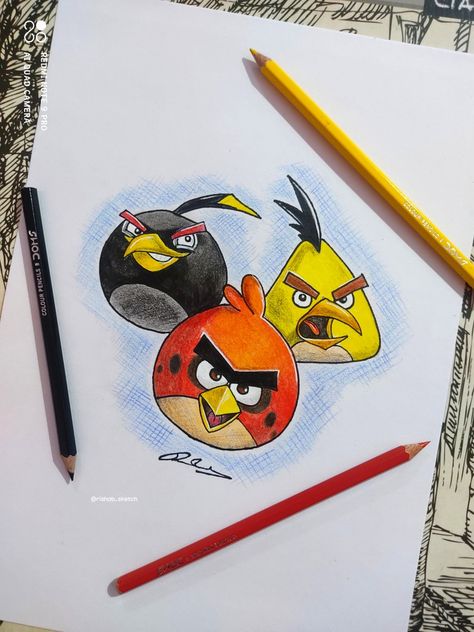 Angry birds colour pencil drawing angry birds hd wallpaper Drawing Angry Birds, Angry Birds Painting, Angry Birds Drawing Art, Drawing Sketches With Colour, Angry Bird Sketch, Art Book Drawings, Pencil Colour Sketches Easy, Easy Colour Pencil Drawings, Colour Pencil Art Easy