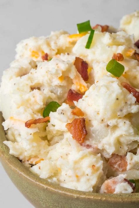 An Easy To Make Loaded Potato Salad Recipe 1 Loaded Potato Salad Recipe, Loaded Potato Salad, Classic Potato Salad, Potato Salad Recipe, Loaded Potato, Bacon Cheddar, Potatoe Salad Recipe, Salad Bowls, Shredded Cheese