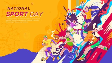 Sports Banners Design, Sport Day Poster Design, International Sports Day Poster, Sports Background Design Templates, Sport Illustration Graphics, Sports Day Banner Design, Sports Day Background, Sports Event Poster, Sports Banner Design