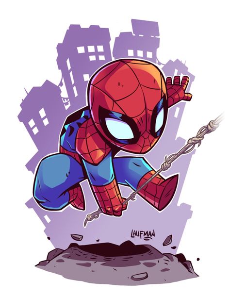 Derek Laufman - Marvel Spider-Man A Cartoon, Deadpool, Spiderman, Chibi