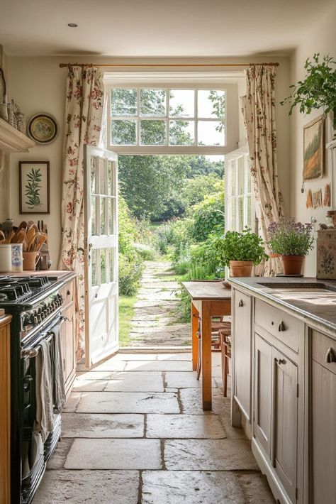 Countryside Estate Cooking Large Kitchen Table, Traditional Rustic Kitchen, Kitchen Table Farmhouse, Rustic Chic Kitchen, Estate Kitchen, Countryside Estate, Rustic Kitchen Ideas, Cottage House Interior, Interior Decoration Ideas