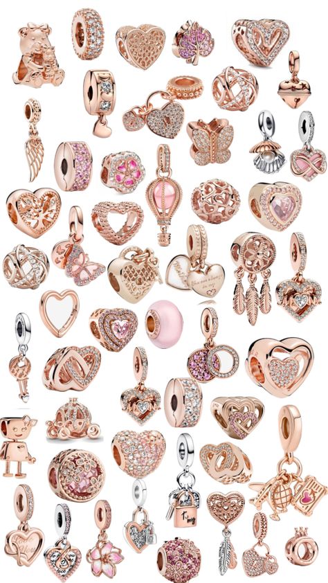 #pandora Pandora Charms Rose Gold, Pandora Bracelet Charms Ideas, Pandora Bracelet Designs, Pandora Rose Gold, Pandora Earrings, Types Of Jewelry, Indie Jewelry, Rose Gold Charms, Chic Bracelet