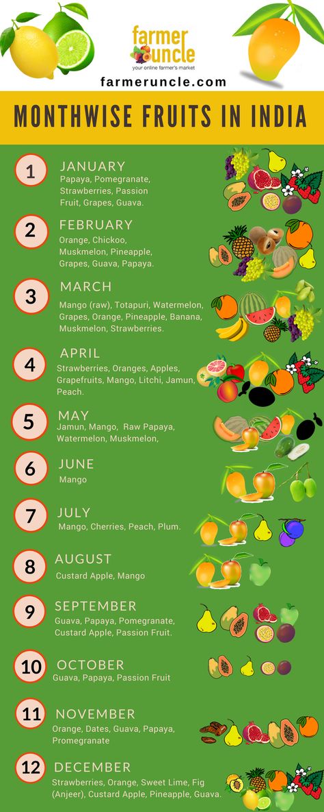 Monthwise Fruits in India Fruit Season Chart, Seasonal Food Chart, Seasons Chart, Vegetable Chart, Fruit Lunch, Seasonal Fruits, Fruit Benefits, January To December, Food Charts