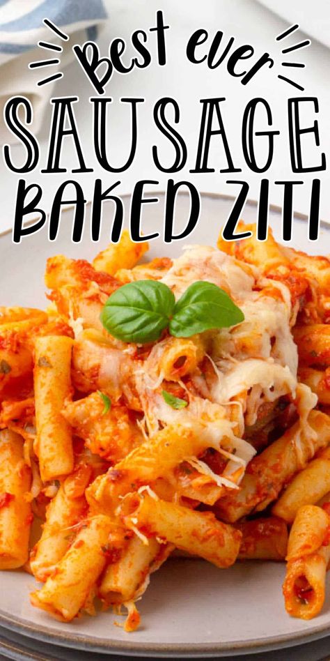 Sausage Baked Ziti, Italian Sausage Recipes Pasta, Baked Ziti With Sausage, Sausage Pasta Bake, Smoked Sausage Pasta, Pasta Ideas, Sausage Crockpot, Sausage Peppers And Onions, Easy Baked Ziti