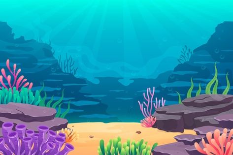 Under the sea background for video confe... | Free Vector #Freepik #freevector #background #water #sea #wallpaper Under The Sea Images, Background For Video, The Sea Background, Under The Sea Background, Underwater Cartoon, Underwater Background, Sea Life Animals, Mermaid Cartoon, Sea Background