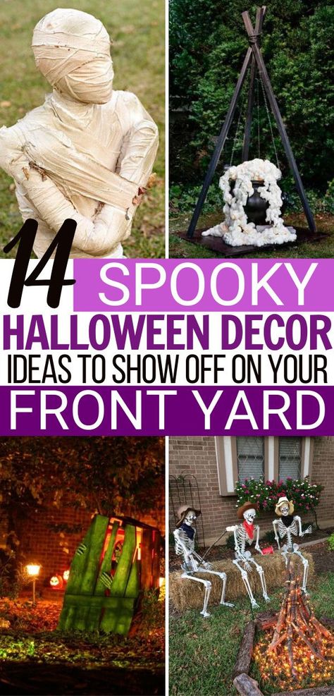 Yard Halloween Ideas, Front Yard Halloween Ideas, Front Yard Decor Ideas, Halloween Front Yard, Simple Outdoor Halloween Decor, Dollar Store Halloween Diy, Halloween Yard Decorations Diy, Front Yard Halloween Decorations, Front Yard Ideas