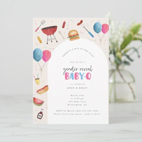 Gender Reveal Ideas For Party Unique, Gender Reveal Cookout, Baby Bbq Gender Reveal, Bbq Gender Reveal Ideas, Baby Q Gender Reveal, Gender Reveal Bbq, Bbq Gender Reveal, Baby Q Invitations