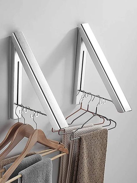 Amazon.com: MISSMIN 2 Pack Retractable Clothes Rack - Wall Mounted Folding Clothes Hanger Drying Rack for Laundry Room Closet Storage Organization, (Silver) : Home & Kitchen Folding Clothes Drying Rack, Wall Mounted Drying Rack, Laundry Room Closet, Small Space Bedroom, Folding Walls, Laundry Room Remodel, Space Bedroom, Laundry Drying, Laundry Closet