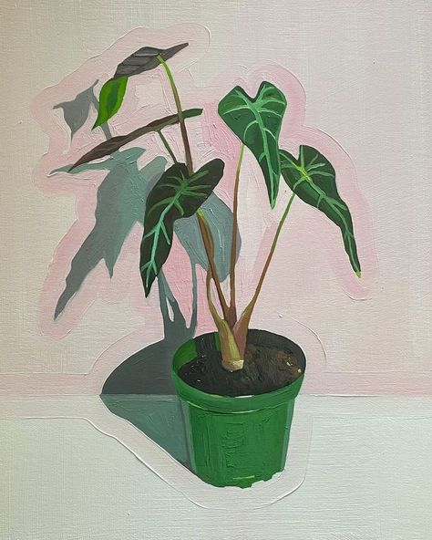 Oil Pastel Plants, House Plant Painting, Plant Painting Acrylic, Houseplant Painting, Plant Oil Painting, Amber Mark, Painted Plants, Plant Paintings, Plants Painting